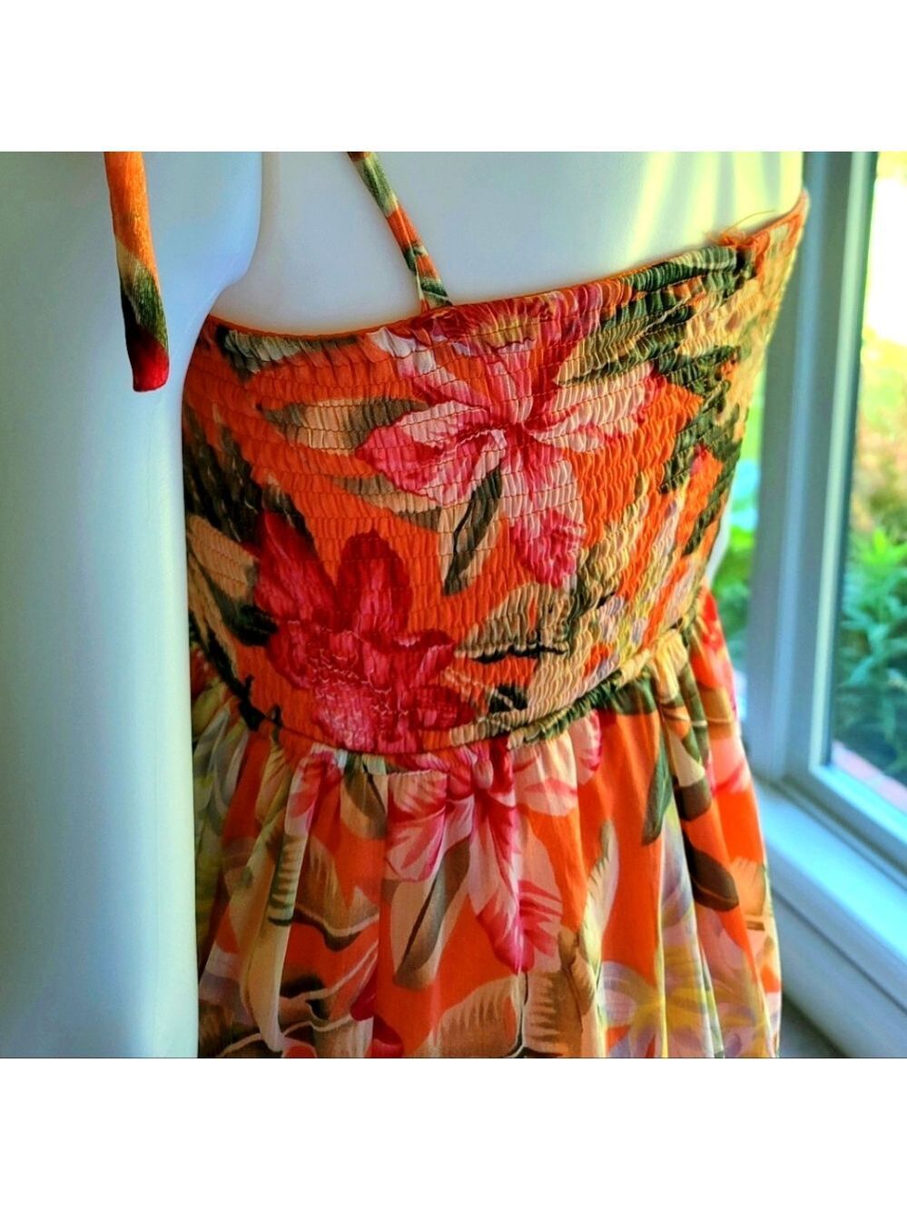 Hibiscus Collection Hawaii Orange Floral Maxi Dress
